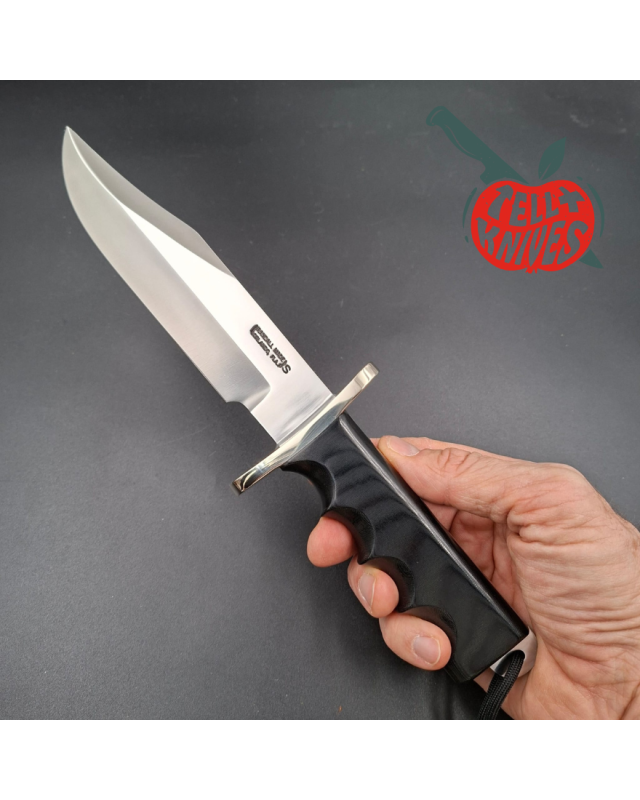 Randall Buxton Fighter Full Tang forged Stainless steel nickel silver forward curved hilt black micarta handle signed sheath
