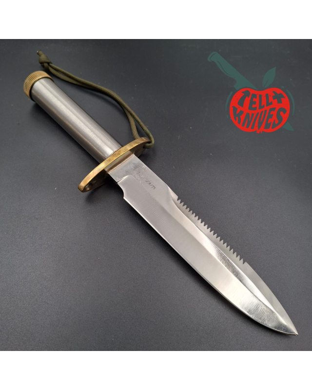 Randall Made Knives Vietnam Era Model 18 7.5 forged stainless steel tubular handle brass guard brown leather sheath
