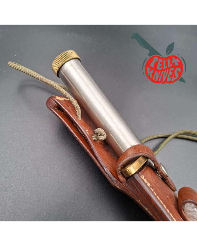 Randall Made Knives Vietnam Era Model 18 7.5 forged stainless steel tubular handle brass guard brown leather sheath