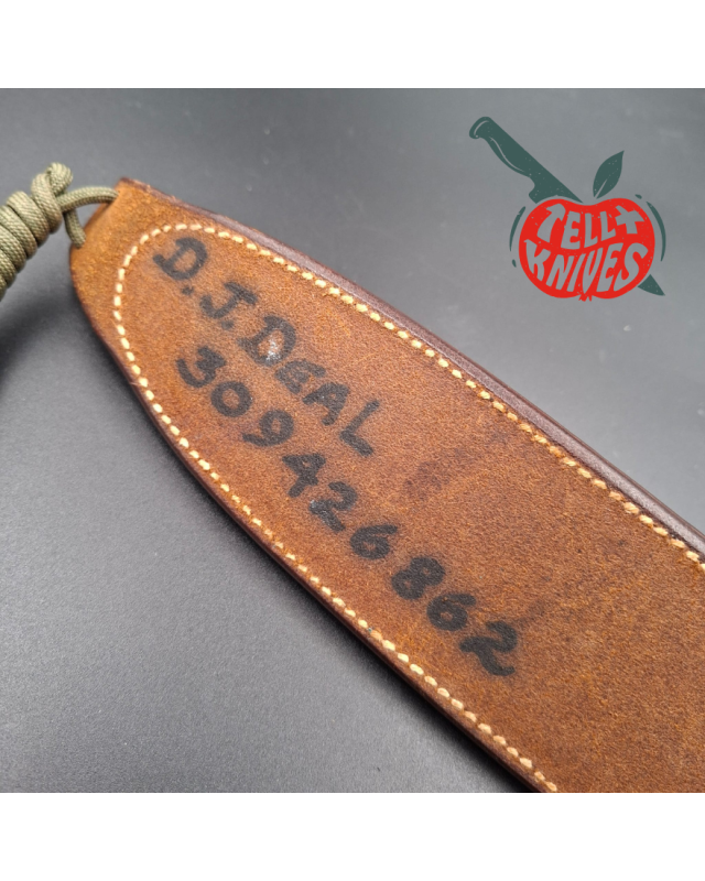 Randall Made Knives Vietnam Era Model 18 7.5 forged stainless steel tubular handle brass guard brown leather sheath