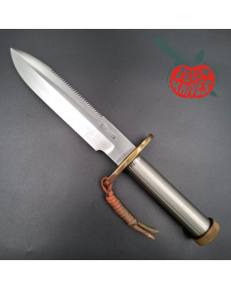 Randall Made Knives Vintage 80ies Model 18 7.5 Attack Survival forged carbon steel tubular handle brass guard brown leather