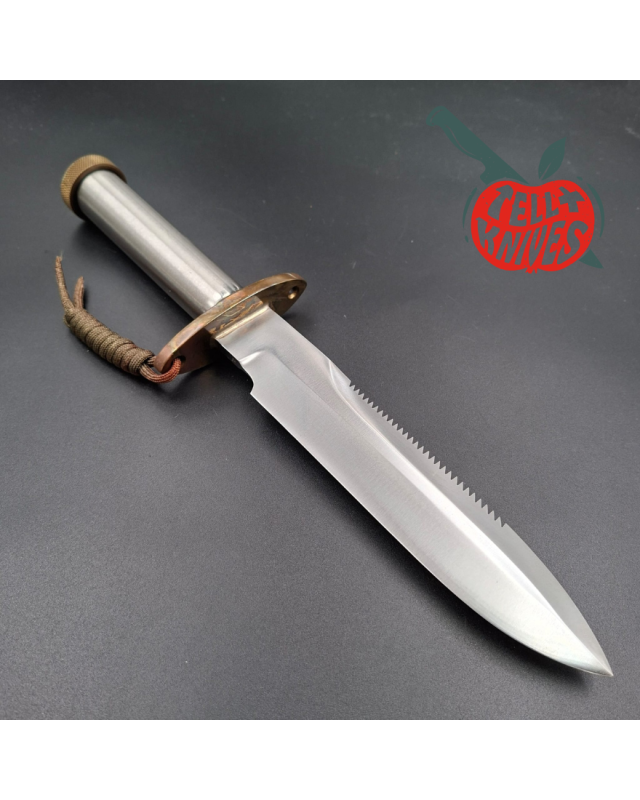 Randall Made Knives Vintage 80ies Model 18 7.5 Attack Survival forged carbon steel tubular handle brass guard brown leather