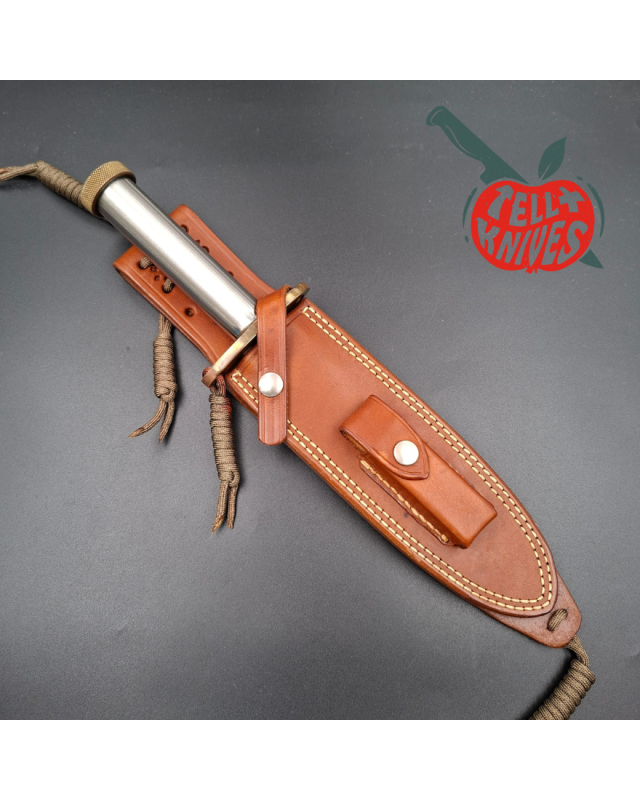 Randall Made Knives Vintage 80ies Model 18 7.5 Attack Survival forged carbon steel tubular handle brass guard brown leather
