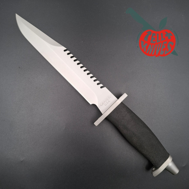 Gerber Basic Multi Function (BMF) Saw back survival knife 440 stainless steel gray finish blade black Hypalon handle Cordura