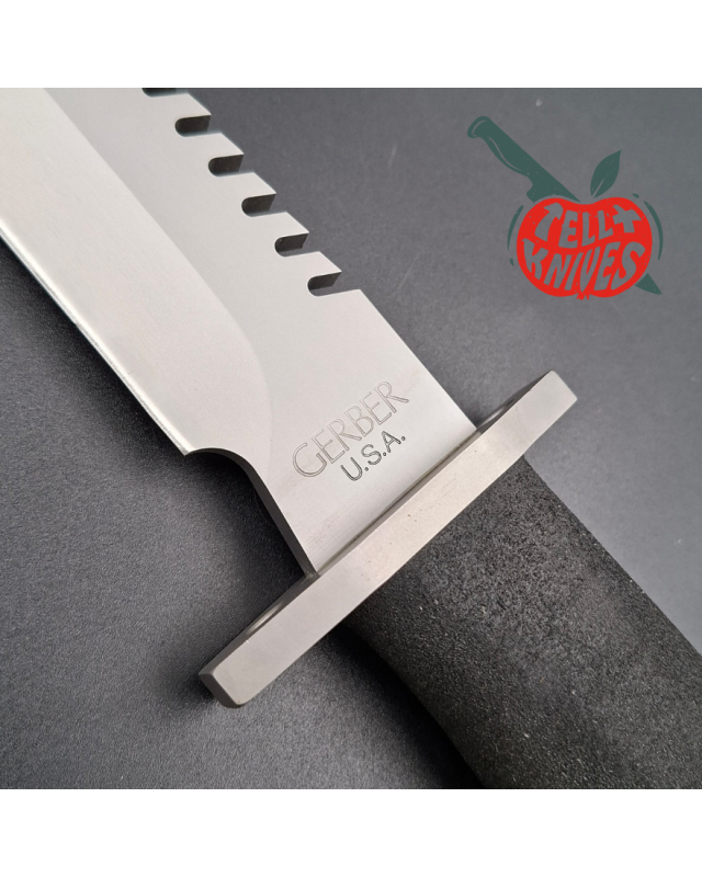 Gerber Basic Multi Function (BMF) Saw back survival knife 440 stainless steel gray finish blade black Hypalon handle Cordura