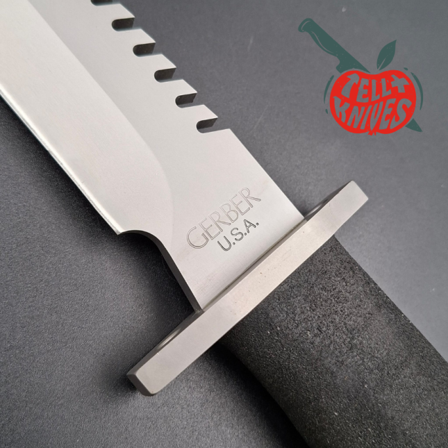 Gerber Basic Multi Function (BMF) Saw back survival knife 440 stainless steel gray finish blade black Hypalon handle Cordura