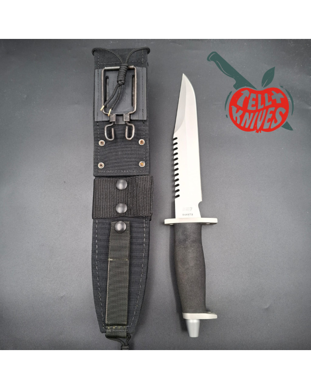 Gerber Basic Multi Function (BMF) Saw back survival knife 440 stainless steel gray finish blade black Hypalon handle Cordura