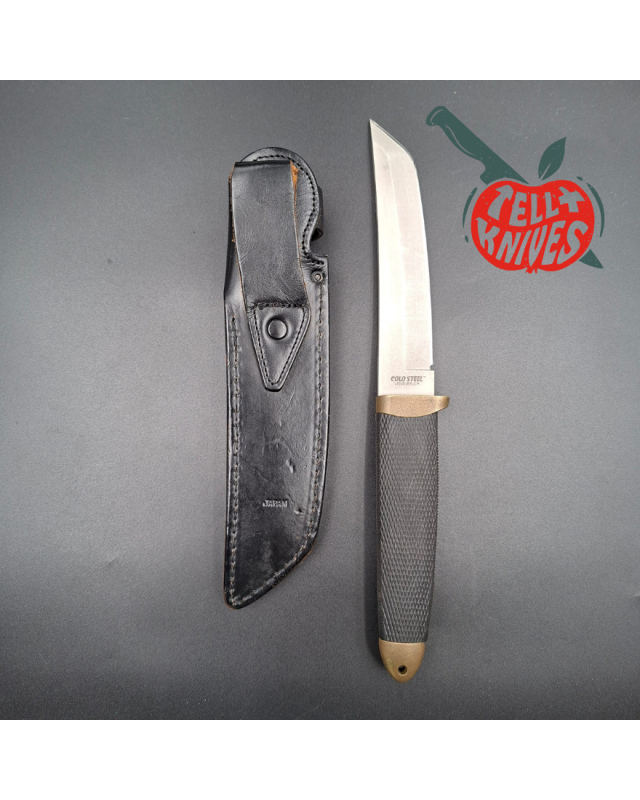 Cold Steel Vintage Recon Tanto 1986/87 Made in USA stainless steel gray finish Tanto blade black Kraton handle black leather