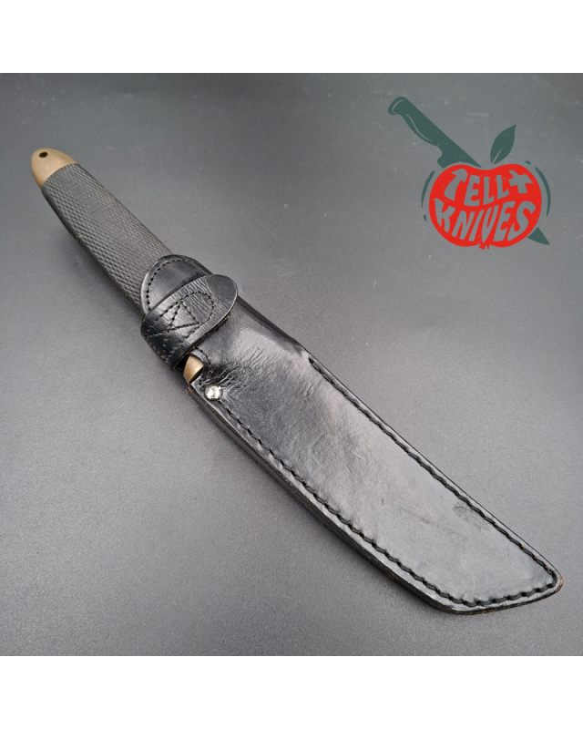 Cold Steel Vintage Recon Tanto 1986/87 Made in USA stainless steel gray finish Tanto blade black Kraton handle black leather