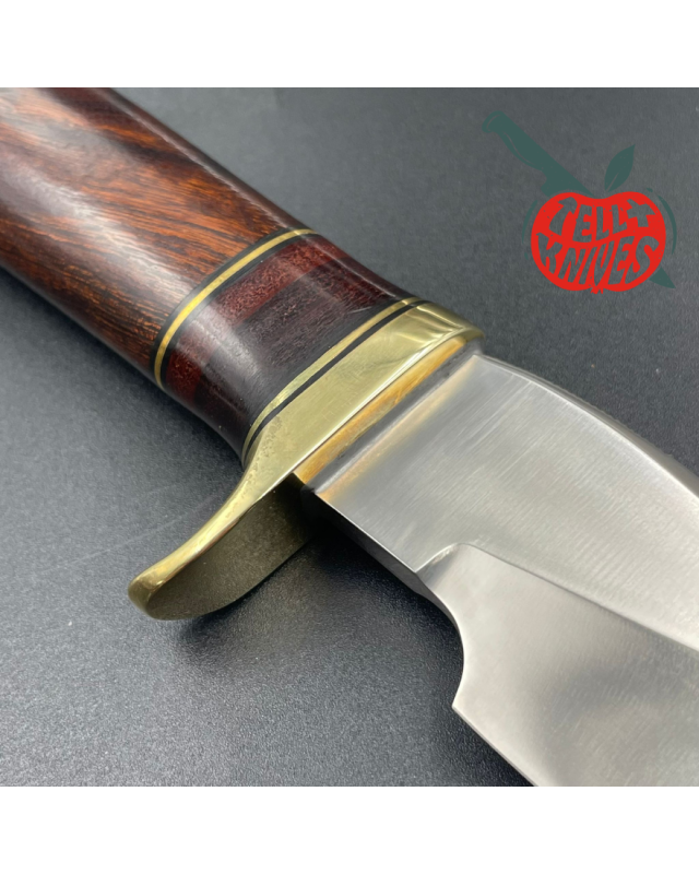 Randall Made Knives Model 27 Trailblazer forged stainless steel stacked leather and ironwood handle brass guard and pomm