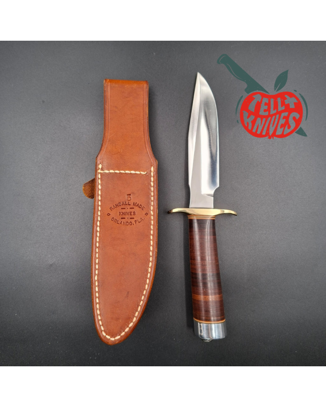 Randall Made Knives Vintage 80ies Model 1-5 forged carbon steel stacked leather handle brown leather sheath