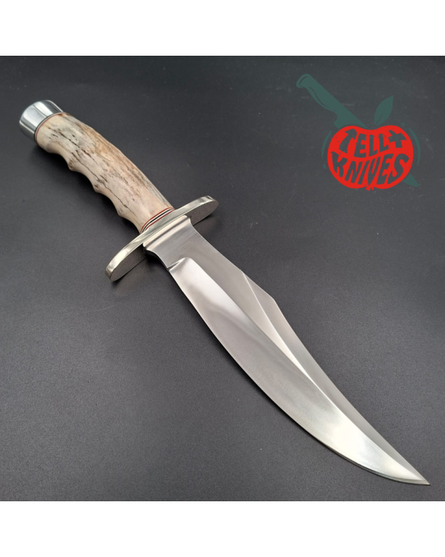 Randall Made Knives Model 12 - 8 Bear Bowie forged stainless steel 4 fingers grip stag handle Nickel Silver guard Duralumin