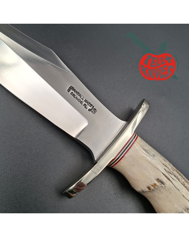 Randall Made Knives Model 12 - 8 Bear Bowie forged stainless steel 4 fingers grip stag handle Nickel Silver guard Duralumin