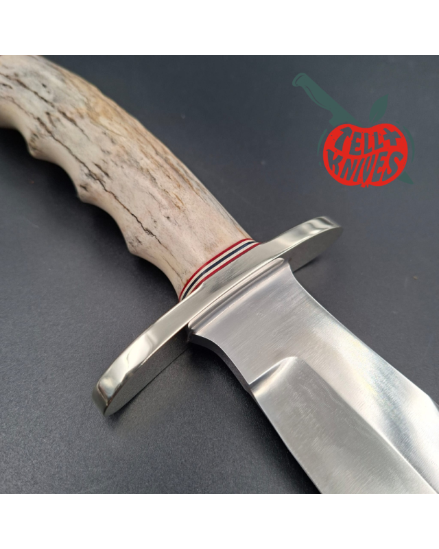 Randall Made Knives Model 12 - 8 Bear Bowie forged stainless steel 4 fingers grip stag handle Nickel Silver guard Duralumin