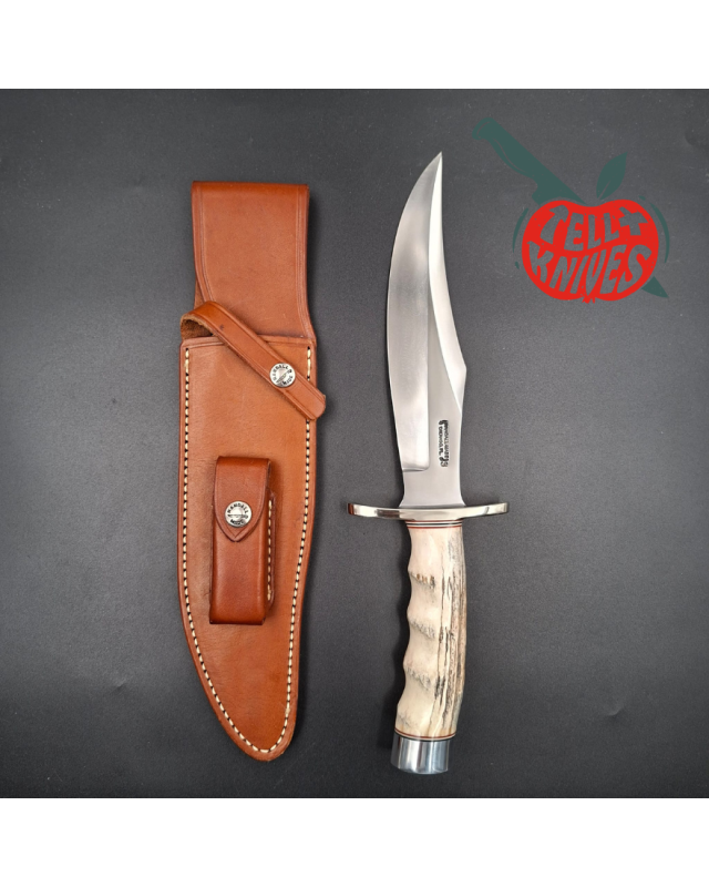 Randall Made Knives Model 12 - 8 Bear Bowie forged stainless steel 4 fingers grip stag handle Nickel Silver guard Duralumin