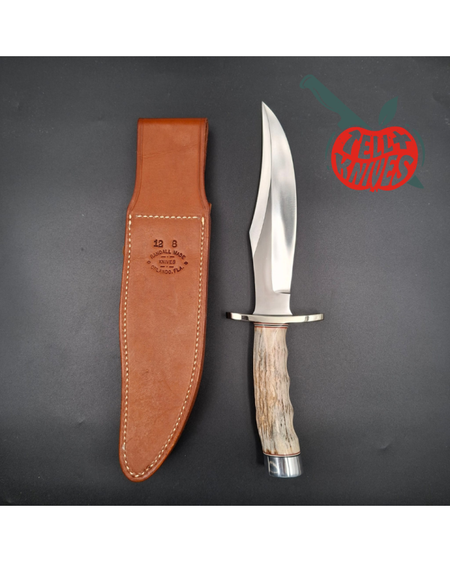 Randall Made Knives Model 12 - 8 Bear Bowie forged stainless steel 4 fingers grip stag handle Nickel Silver guard Duralumin