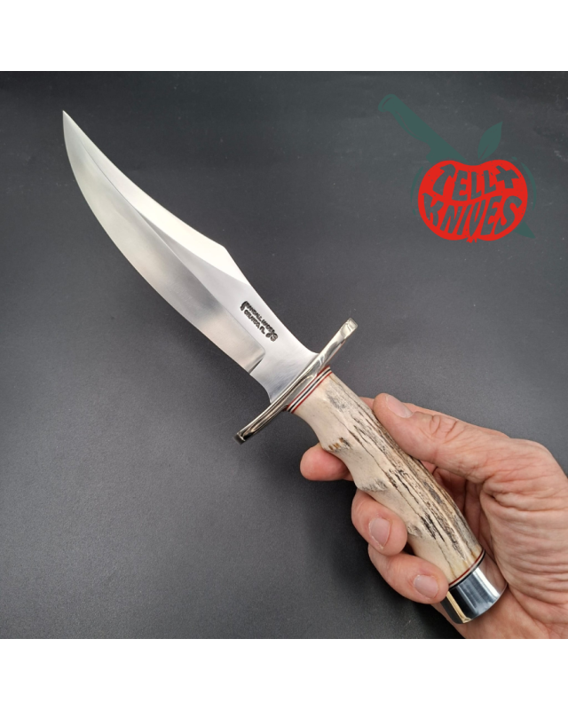 Randall Made Knives Model 12 - 8 Bear Bowie forged stainless steel 4 fingers grip stag handle Nickel Silver guard Duralumin