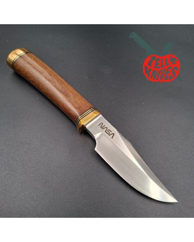 Randall Made Knife Stanaback Special NASA stainless steel blade brass guard and pommel brown canvas micarta handle black