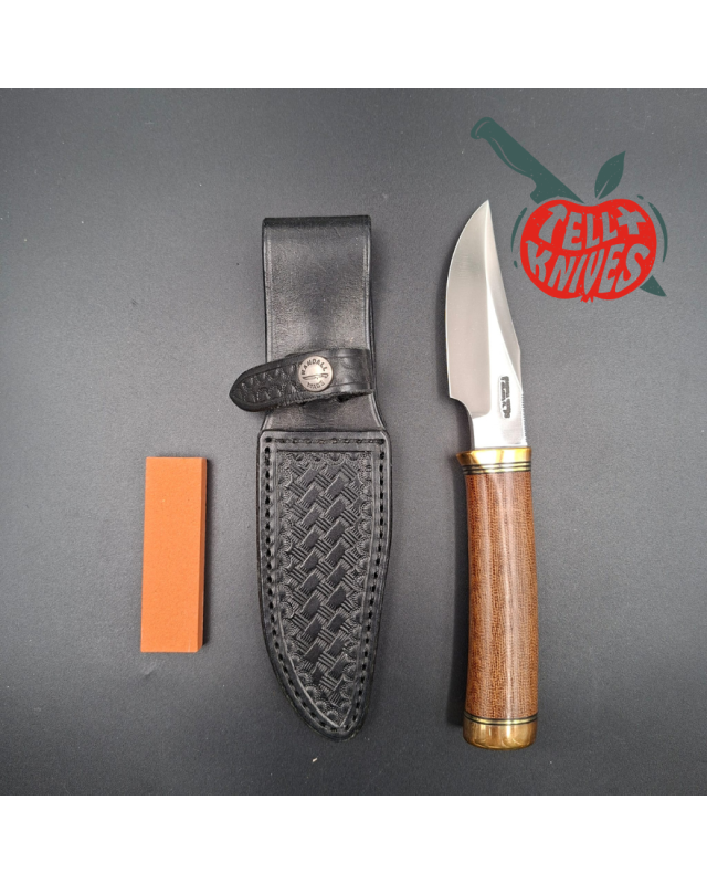 Randall Made Knife Stanaback Special NASA stainless steel blade brass guard and pommel brown canvas micarta handle black
