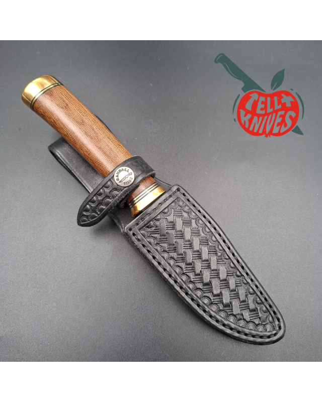 Randall Made Knife Stanaback Special NASA stainless steel blade brass guard and pommel brown canvas micarta handle black
