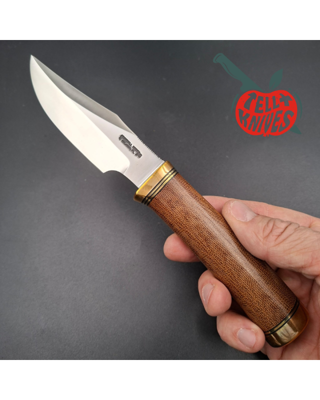 Randall Made Knife Stanaback Special NASA stainless steel blade brass guard and pommel brown canvas micarta handle black