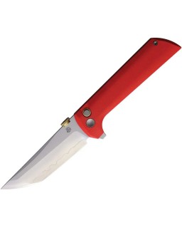 North Mountain Blade Chop2 SAN MAI Tanto SLD-Magic Steel Button Lock Red G10 handle .45ACP thumb disk Flipper