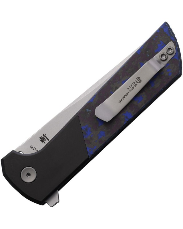 North Mountain Blade Chop2 SAN MAI Tanto SLD-Magic Steel Button Lock black aluminium bolsters Black and Blue CF handle F