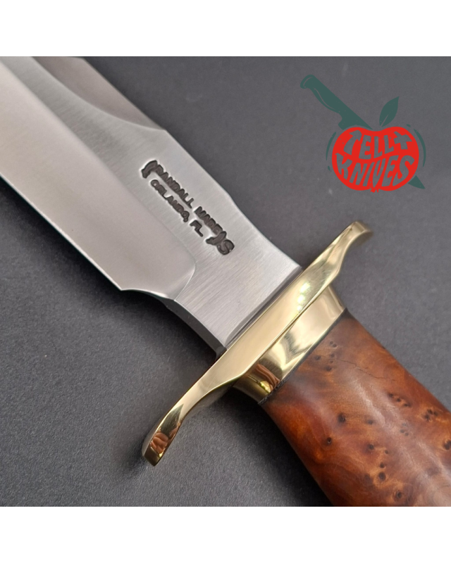 Randall Made Knives Model 1-7 forged stainless steel sawteeth blade brass guard and pommel thuya wood handle