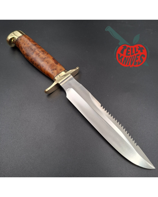 Randall Made Knives Model 1-7 forged stainless steel sawteeth blade brass guard and pommel thuya wood handle