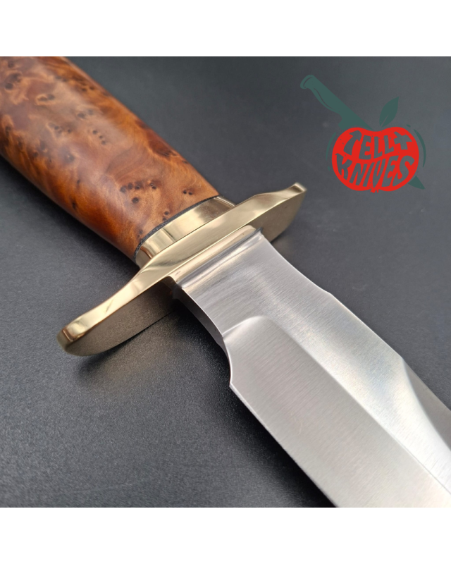 Randall Made Knives Model 1-7 forged stainless steel sawteeth blade brass guard and pommel thuya wood handle