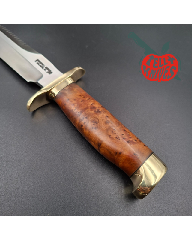 Randall Made Knives Model 1-7 forged stainless steel sawteeth blade brass guard and pommel thuya wood handle