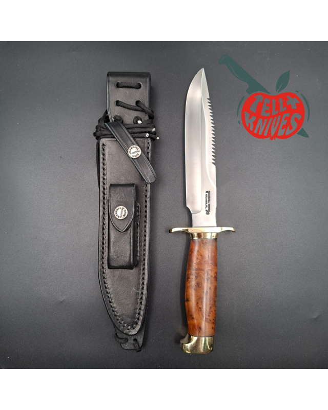 Randall Made Knives Model 1-7 forged stainless steel sawteeth blade brass guard and pommel thuya wood handle