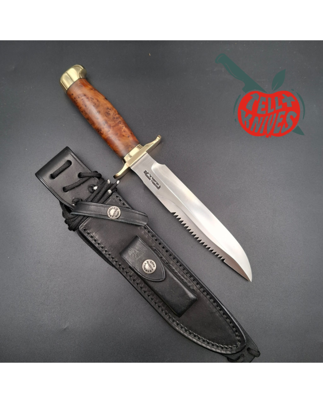 Randall Made Knives Model 1-7 forged stainless steel sawteeth blade brass guard and pommel thuya wood handle