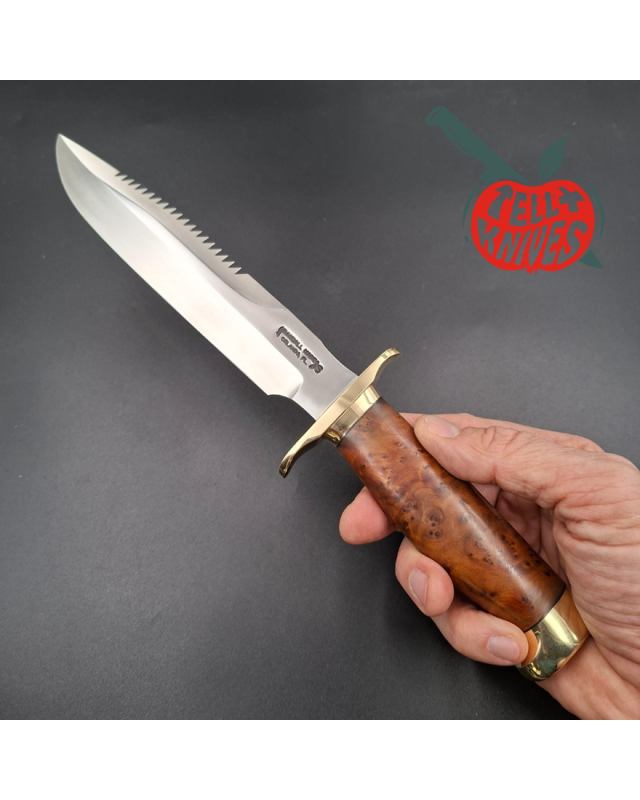 Randall Made Knives Model 1-7 forged stainless steel sawteeth blade brass guard and pommel thuya wood handle