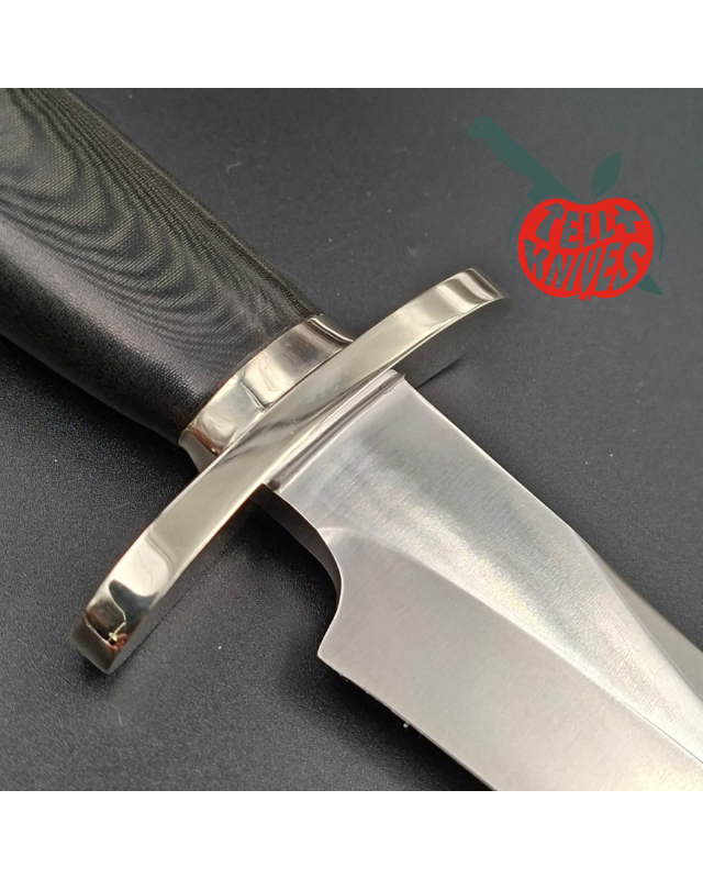 Randall Made Knives Model Sasquatch Small forged stainless steel black micarta handle Nickel Silver guard brown leather