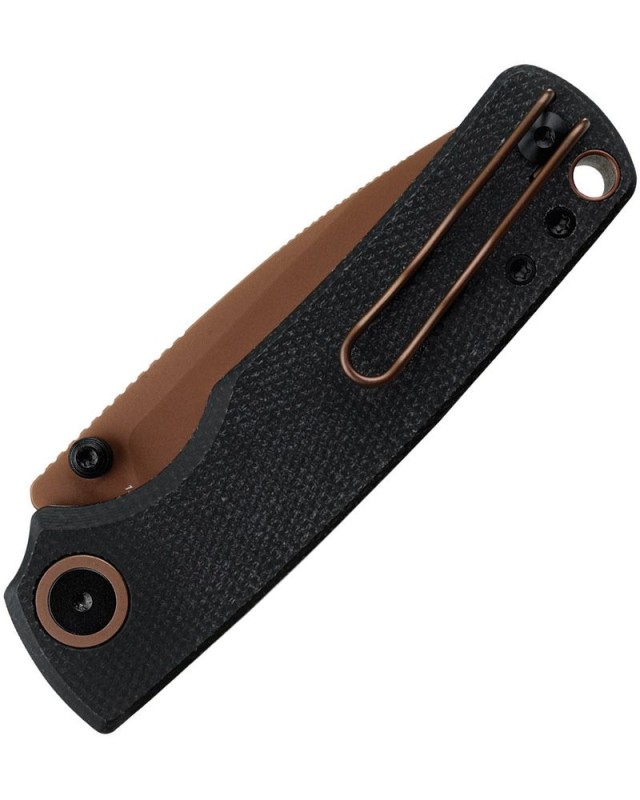Vosteed Porcupine Top 14C28N Sandvik steel Copper Dune Finish Blade Black micarta handle Linerlock Stud