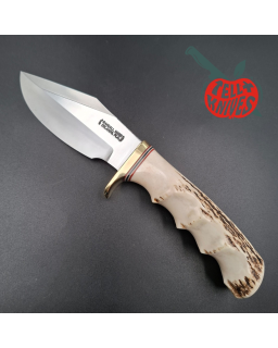 Randall Made Knives Model 19 - 4.5 Bushmaster forged carbon steel stag handle brass guard brown leather sheath