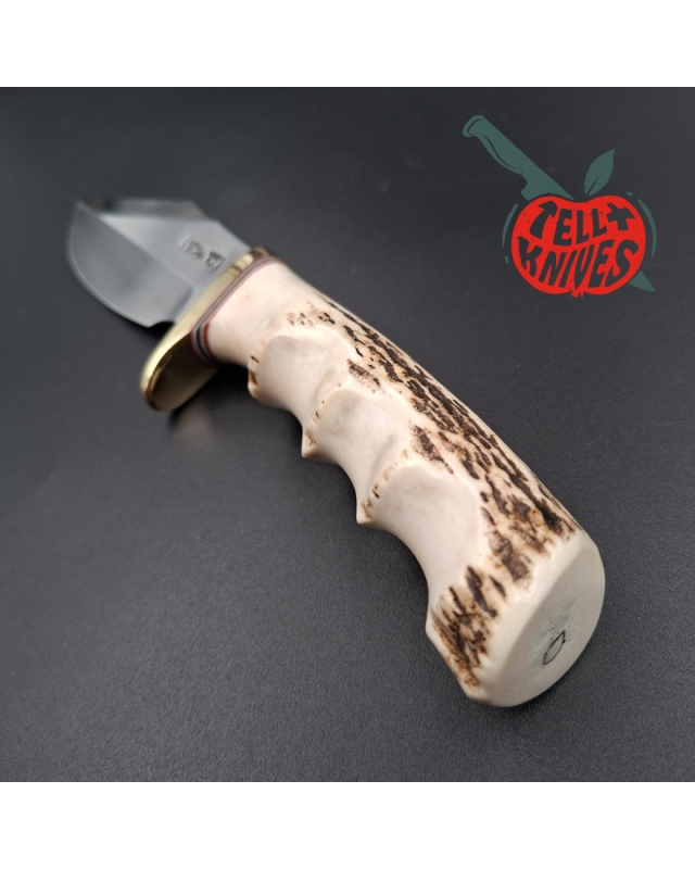 Randall Made Knives Model 19 - 4.5 Bushmaster forged carbon steel stag handle brass guard brown leather sheath