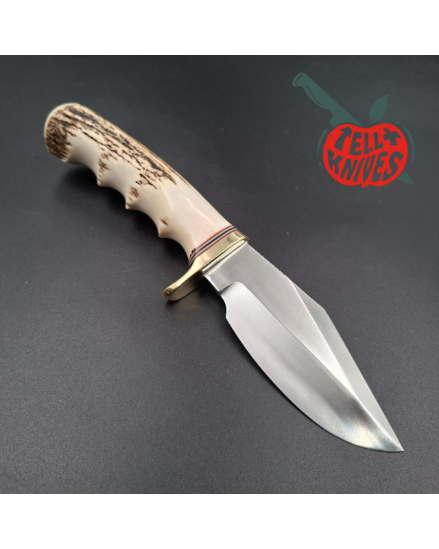 Randall Made Knives Model 19 - 4.5 Bushmaster forged carbon steel stag handle brass guard brown leather sheath
