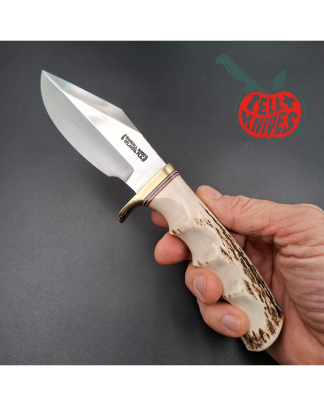 Randall Made Knives Model 19 - 4.5 Bushmaster forged carbon steel stag handle brass guard brown leather sheath