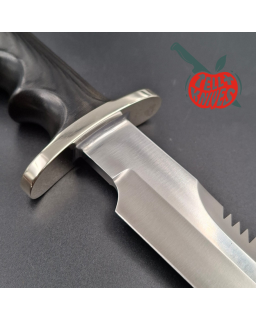 Randall Made Knives Model 15 5.5 Airman forged stainless steel sawback blade black micarta four fingers grip handle