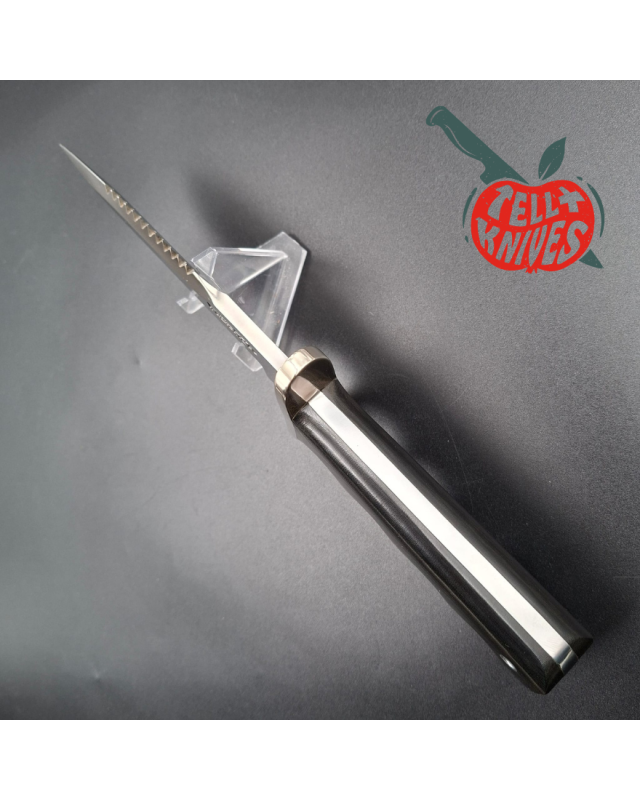 Randall Made Knives Model 15 5.5 Airman forged stainless steel sawback blade black micarta four fingers grip handle