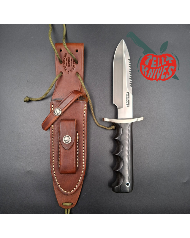 Randall Made Knives Model 15 5.5 Airman forged stainless steel sawback blade black micarta four fingers grip handle