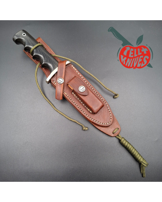 Randall Made Knives Model 15 5.5 Airman forged stainless steel sawback blade black micarta four fingers grip handle