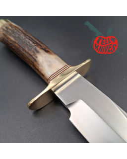 Randall Made Knives 1998 Model 15 5.5 Airman forged stainless steel stag handle brass guard and pommel black leather sheath