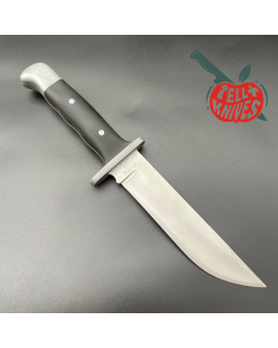 Vintage Buck 124 Frontiersman Fixed Blade Full Tang 420HC Steel Integral Sand Blasted Black Micarta Handle Black Leather