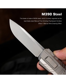 Remette Leopard Knife M390 premium steel light gray titanium handle Nebula Carbon Fiber inlay gravity knife (OTF Manual 
