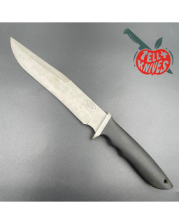 Steve Mullin Pack River Knife Co. Fighter Knife sandblasted finish blade black micarta handle brown leather sheath