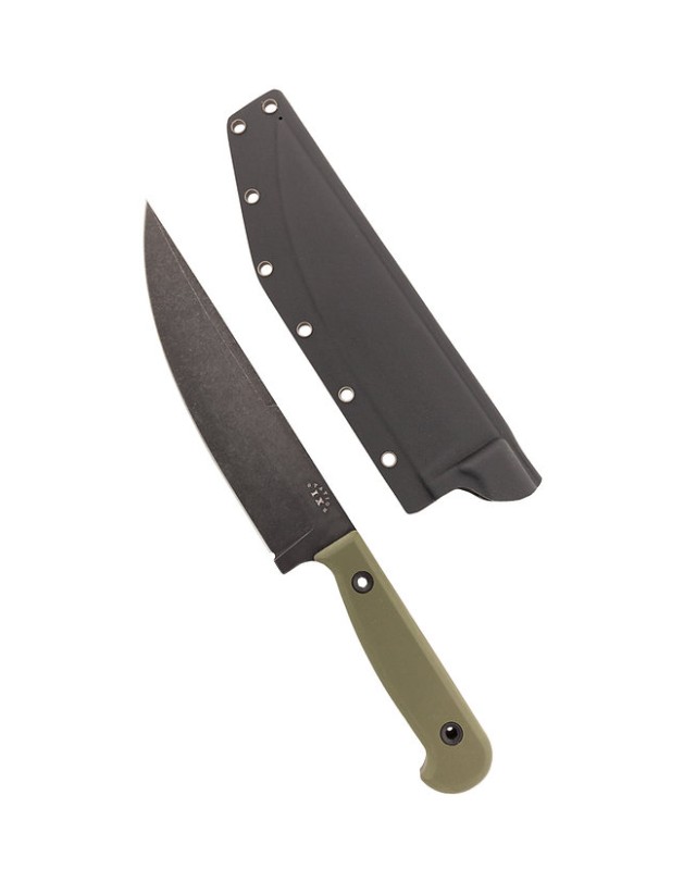 STATION IX Number Two "The Partisan" Fixed Blade 1095HC carbon steel blackwash finish OD Green G10 handle