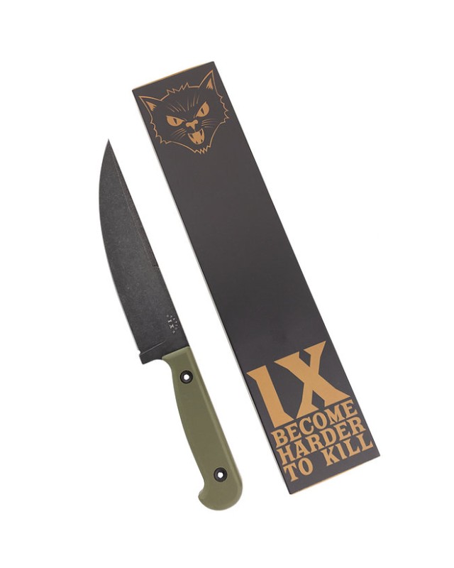 STATION IX Number Two "The Partisan" Fixed Blade 1095HC carbon steel blackwash finish OD Green G10 handle